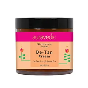 AURAVEDIC Detan Cream Skin Lightening Formula. Tan Removal Cream With Turmeric Licorice Papaya For Sun Tan Removal, Dark Spots For Men/Women, 100 Gm