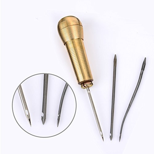 eBoot Leder Handwerk Werkzeuge Handnähen Tool Kit Nähen Werkzeug Ahle Fingerhut Gewachst Thread, 15 Stück - 2