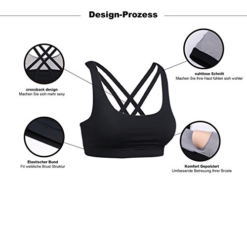 Yli Fit Damen Sport-BH Push Up Kreuz X-rücken Starker Halt Für Yoga Fitness-Training - 3