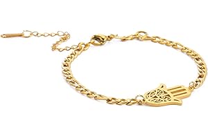 EUEAVAN Hamsa mano de Fátima pulsera amuleto tobillo cadena tobillera ajustable colgante brazalete encanto acero inoxidable joyería regalo mujeres niñas