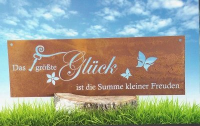 Edelrost Spruchtafel" GLÜCK " 60x20cm