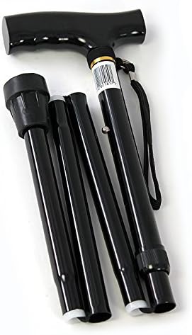 Lightweight but Sturdy Folding Black Walking Stick with a Slip Resistant Rubber Tip and a Wrist Strap for Safety