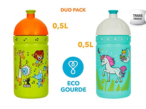 Eco Gourde Duo Pack La Gourde écologique Enfant sans BPA Bouteille d'eau Made in EU (L'unicorne + Zoo)