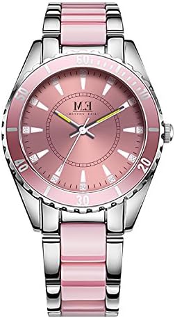 Menton Ezil Luxury Women's Quartz Stainless Steel Watch Silver-Tone and Pink Bracelet Crystal Accent Dail Round Waterproof Analog Wrist Watches for Ladies