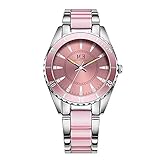 Luxuriös Damen Quarz Edelstahl Uhr Silber und Armband Kristall Akzent Tages rund wasserdicht analoge Armbanduhren für Damen