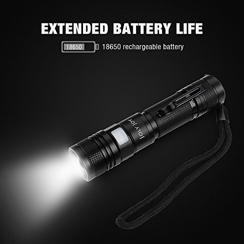 Joly Joy Taschenlampe mit 5 Modi, Zoombar, IP65 Wasserfest, USB Powered, Wiederaufladbar, Super Hell 600 Lumen CREE LED für Indoor und Outdoor (Campen, Wandern, Fahrradfahren und Notfälle) (1 x Battrien) - 6
