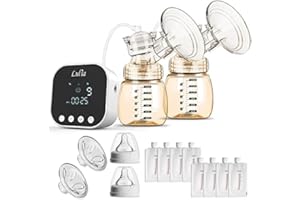 ‎LULIA Elektrische Doppel-Milchpumpe, PPSU-Flasche, 3 Modi und 9 Stufen, mechanische Tasten, mit Aufbewahrungstasche und Adapter, wiederaufladbare Stillpumpe für Zuhause und unterwegs