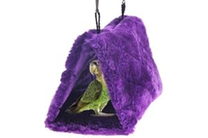 Cdycam Plush Pet Bird Hut Nest Hammock Hanging Cage Warm Nest Happy Snuggle Cave Tent (Medium, Purple)
