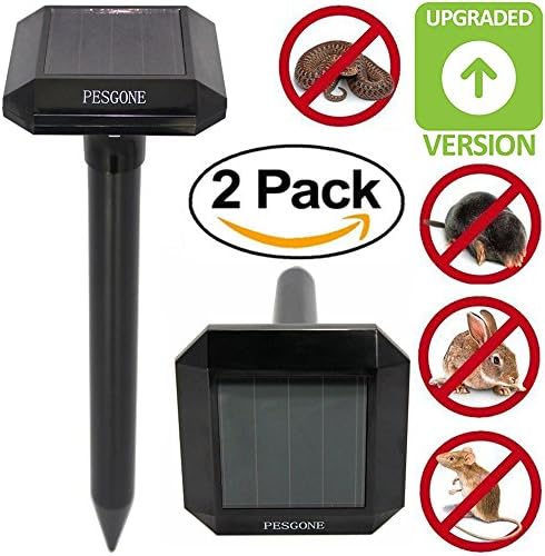 PESGONE 2Piece Solar Sonic Mole Repellent Rodent Repellent Ultrasonic Pest Repeller Outdoor Pest Control Repels Mole Rodent Vole Shrews Gopher