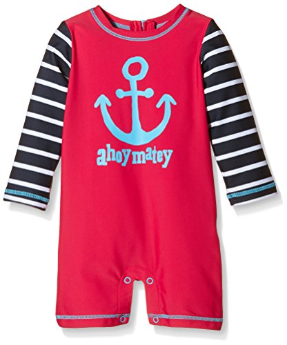 Hatley Baby-Boys Infant Boy Rash Guard-Graphic Anchors Trunks, Multicoloured (Red), 12-18 Months