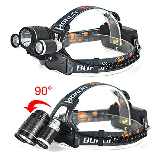 Boruit Sehr Heller Wiederaufladbare , Abnehmbare, Verstellbare & Wasserdichte , 3 Modi 3* T6 LED Kopflampe für Fahrrad Lampe,Camping,Jogging,Wandern,Radfahren,Jagen&Fischen;Paket einschließen 2*18650 Wiederaufladbare Batterien+EU Ladegerät+Auto-Ladegerät - 3