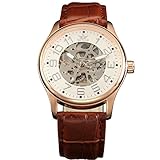 SEWOR Herren Mechanische Skelett aufziehbar transparent Armbanduhr