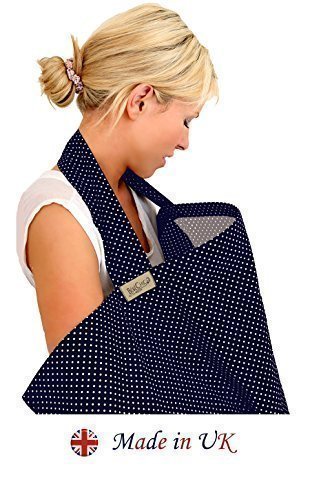 BebeChic * Top Quality 100% Cotton * Breastfeeding Covers * Boned Nursing Tops - with Storage Bag - navy blue / white dot