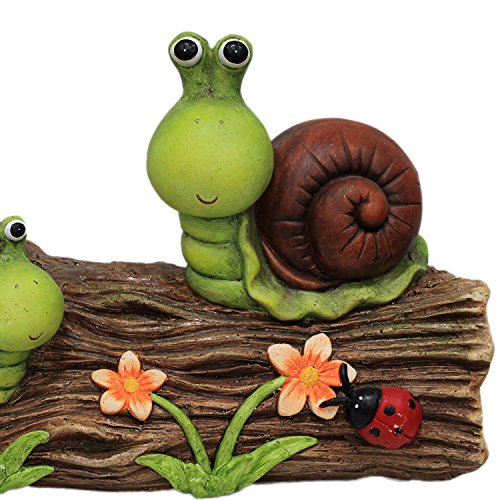 Gartendeko Schnecke groß witzige Gartendekoration bunte Garten-Figur auf Holzstamm XL für Vorgarten Hauseingang oder Terrasse (Schneck XL) - 3
