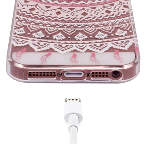 iPhone SE Case, iPhone 5 5s Silicone Case [with Tempered Glass Screen Protector], YooweiÂ® Crystal Clear Tribal Henna Mandala Floral Totem Series Protective Case for iPhone SE/5/5s