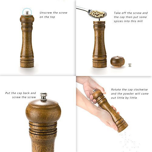 Eicheholz Pfeffermühle Salzmühle Gewürzmühle FOXAS mit Keramik Mahlwerk 2er-Set (8-inch& 5-inch) - 5