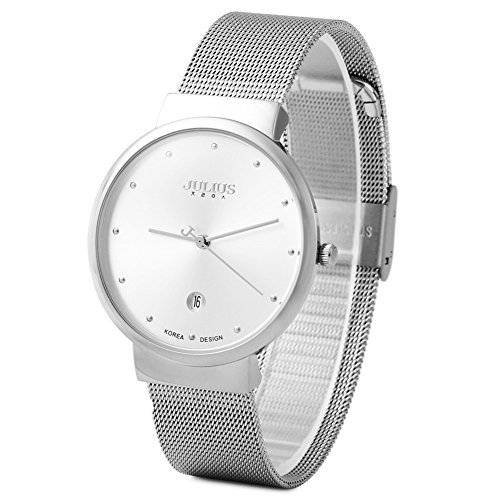 Leopard Shop Julius Stecker Ultrathin Quarz Armbanduhr Edelstahl Mesh Band wei Leopard Shop Julius Stecker Ultrathin Quarz Armbanduhr Edelstahl Mesh Band wei