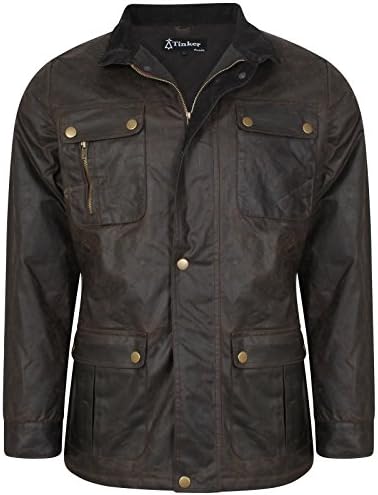 Bowie DeMina Mens Outdoor Casual Coated Wax Effect Jacket (XXL 50" Chest, Brown)