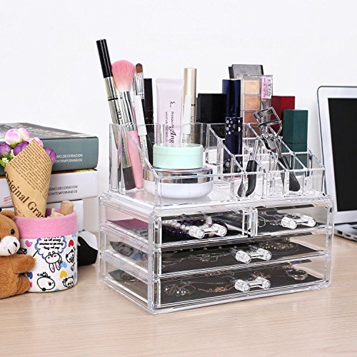 HOMFA Elegant Kosmetik Organizer Make up Kosmetik Aufbewahrung Makeup mit 4 Schubladen und 16 Abteile - 7