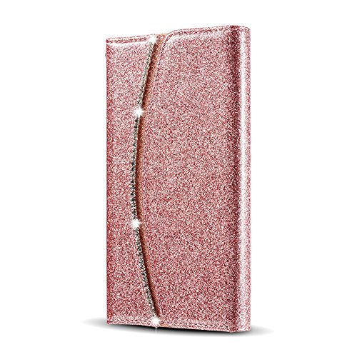 iPhone 6 Plus 6S Plus 5.5 inch Case,Luxury Bling Glitter [Rhinestone Magnetic Closure] Sparkle Diamond Crystal [Stylish Handbag] PU Leather Folio Inner Flip Wallet TPU Case with [Card Slots] Cover for Apple iPhone 6 Plus/6S Plus 5.5 inch - Rose Gold