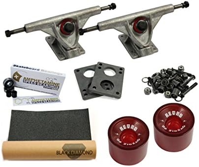Amok 'Pro Truck Set Longboard Trucks 6 Inch 150 mm | Amphetamine Ceramics Gold Ball Bearings | Wheels | with Tools & Grip Tape
