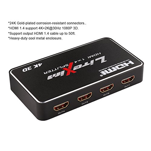 HDMI Splitter, LiteXim 1×4 HDMI Splitter Ver1.4 Powered HDMI Splitter Amplifier 1 In 4 Out Signal Distributor Certified for 4k x 2K@30Hz & 3D Support - 2