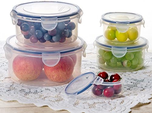 Bellaware Plastic Food Storage Containers, Round Containers Set of 5