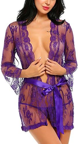 Vsecrety Women's Lace Robe Sexy Lingerie Nightgown Transparent Mesh lingerie