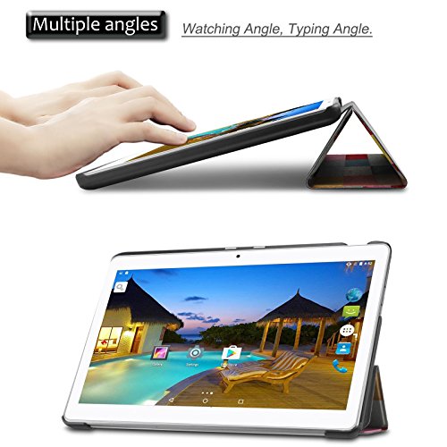 YunTab 3G Tablet 10.1 Zoll/ACEPAD A101 (10.1″) TABLET PC Hülle Case, Infiland Ultra Dünn Tri-Fold Muschel PU Leder Schlank Superleicht Ständer Shell Cover Schutzhülle Etui Tasche für 10.1″ Android Tablet-PC Inklusive XIDO X111, 10 Zoll Tablet Pc(25,7 cm), Artizlee 10 Zoll (10.1″) Tablet PC ATL-21L 1280×800, XIDO Z120/3G Tablet Pc 10 Zoll(Überprüfen Sie bitte die Details der kompatibelen Tablet-Modell-Liste in Produktbeschreibung)(Farbige Quadrate) - 4