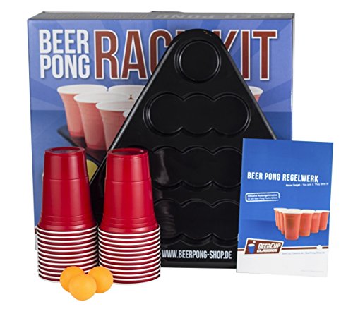 Beer Pong Rack Set inkl. 24 Rote Becher, 3 Bälle, 2 Racks und Regelwerk