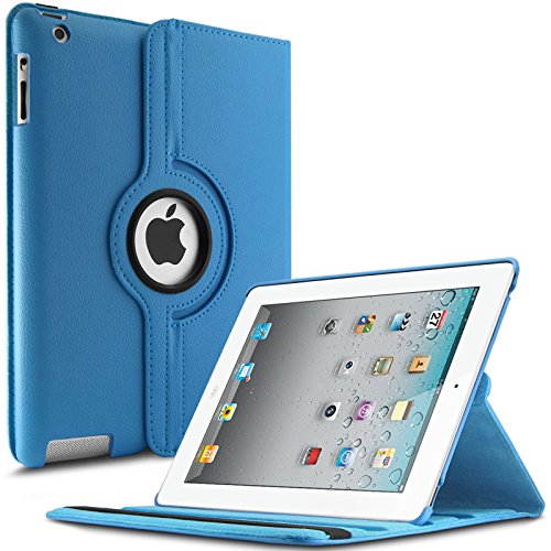iPad 2 3 4 Hülle,Infiland PU Ledertasche lederhülle 360°Drehbarer Stand Smart Cover Case Schutzhülle Tasche Etui für Apple iPad 2,iPad 3, iPad 4(mit Auto Schlaf / Wach Funktion)(Hellblau)