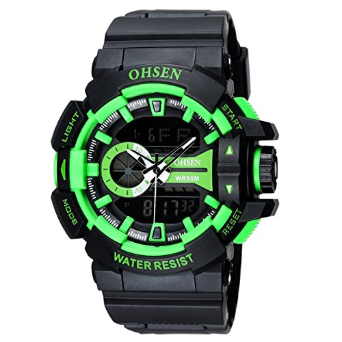 OHSEN Herren Damen Sports Armbanduhr Wasserdicht Cool-Stil Analog Digital Outdoors Multifunktionen Uhr mit LED Beleuchtung - Schwarz/Grn OHSEN Herren Damen Sports Armbanduhr Wasserdicht Cool-Stil Analog Digital Outdoors Multifunktionen Uhr mit LED Beleuchtung - Schwarz/Grn