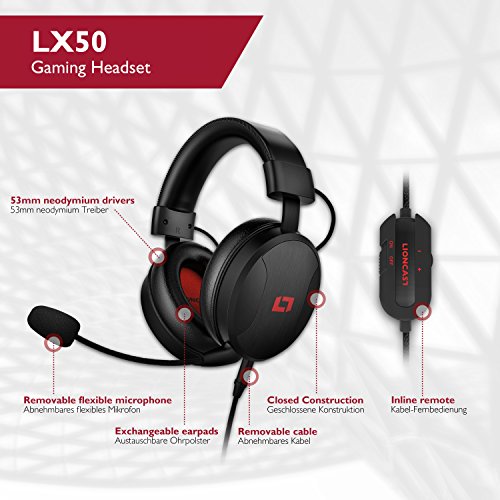 Lioncast LX50  Auriculares est  reo para juegos con micr  fono y cables extra  bles  dos controladores de 53 mm  cancelaci  n de ruido  almohadillas para los o  dos reemplazables  negro