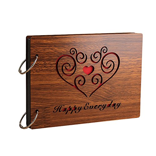 Sehaz Artworks Happy Everyday Wooden Scrapbook Photo Album for Memorable Gift on Boyfriend Girlfriend Birthdays, Valentines Day, Anniversary, for Couples (22 cm x 16 cm x 4 cm, Brown)