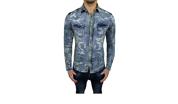 Mat Sartoriale Camicia Jeans Cotone Uomo Slim Fit Aderente Manica Lunga  Casual Denim Mimetico Militare (XXL) : Amazon.it: Abbigliamento