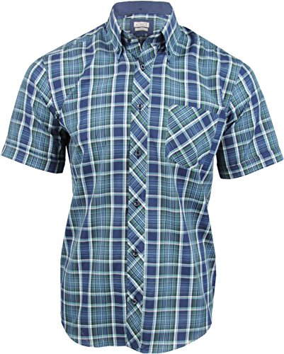 Xact Clothing - Camisa Casual - Cuadrados - Manga Corta - para Hombre Marine X-Large
