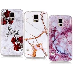 YKTO Funda Samsung Galaxy S5 G900F 2014 [3 Pack] Mármol 3D Premium Dibujos Contraportada Suave TPU Gel Silicona Protección Anti-Arañazos Carcasa Literario