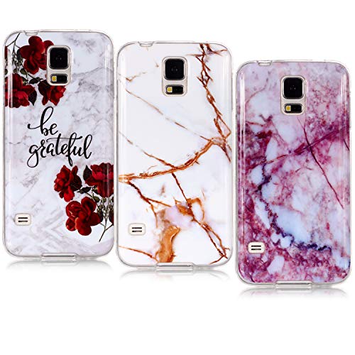 YKTO Funda Samsung Galaxy S5 G900F 2014 [3 Pack] Mármol 3D Premium Dibujos Contraportada Suave TPU Gel Silicona Protección Anti-Arañazos Carcasa Literario
