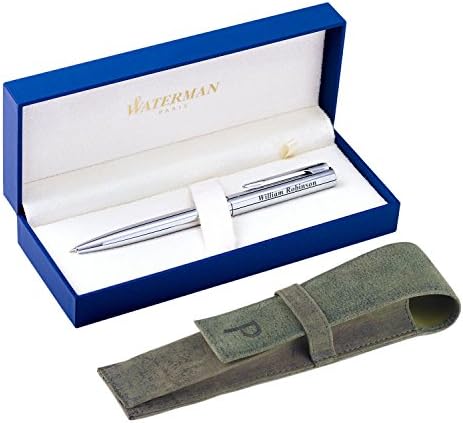Personalised Laser engraved stylish Waterman Ballpoint Pen Graduate Chrom + PAGANI Hunting Green - Ideal Gift - Comes with Genuine Leather Pen Case Pagani London Collection and Gift Box