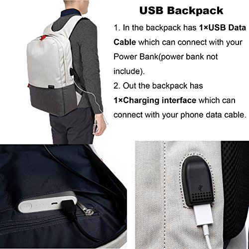 Valleycomfy Damen/Herren Laptop Rucksack (bis 39,6 cm) Leinwand Tasche mit USB Lade-Schnittstelle für Freizeit/Business/Travel Umhängetaschen Schwarz - 3