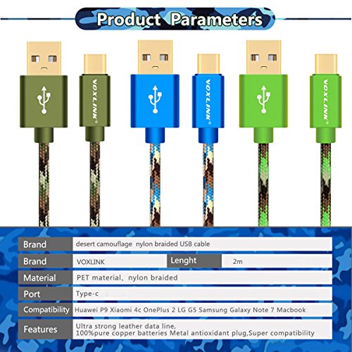 USB-C-Kabel,VOXLINK 3er-Pack 2m USB-C auf USB A (Typ C zu Typ A) C-Kabel USB-Typ für OnePlus 3, HTC 10, LG G5, Lumia 950, New MacBook und mehr,3 Farben - 3