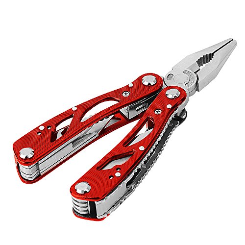 KKtick Edelstahl Multifunktionsmesser Tragbar Multiwerkzeug Klappmesser Zange Drahtschneider Schraubenschlüssel Säge Messer für Camping, Indoor&Outdoor (Rote) - 7