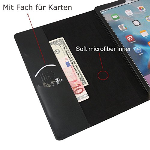 Boriyuan Ipad Pro 9.7 Hülle Echt Leder Case Smart Cover Schutztasche aus echtem Leder für das Apple iPad Pro 9.7 Zoll mit Standfunktion, Auto Sleep Wake up , Apple Pen Halter und Fach für Kreditkarten (Farbe: Schwarz) - 5