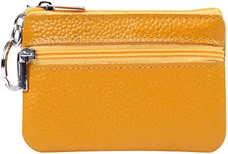 Anlyzer Womens Small Cute Genuine Leather Wallet,Soft Mini Coin Purse with Key Ring Chain and Zipper Pocket for Women and Teens Girls (Yellow)