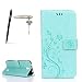 Produktbild Huawei Y625 Hülle, Huawei Ascend Y625 Schutzhülle, Alfort 3 in 1 Lederhülle Fashion Design Premium PU Leder Hohe Qualität Tasche Case Cover Kasten Abdeckung Wallet für Huawei Y625 / Huawei Ascend Y625 5.0" Smartphone Funktion Standfunktion Unterstützte Telefone und Magnetverschluss mit Schmetterling ( Grün ) + Alfort Schwarz Stylus Pen + Netter Staub Stecker