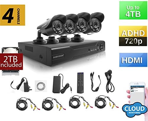 Sumvision CCTV 720p HD Surveillance Security Camera System with Built in 2TB Hard Drive AHD DVR NVR Recorder Oracle Hybrid 720p CCTV Security System with Weather Proof Night Vision Cameras 720p HD, 960H/D1 Compatible, HDMI/VGA/BNC Output, 1200TVL HD Hi-Definition Hi-Resolution, Vandalproof/Weatherproof Metal Housing, P2P Technology/E-Cloud Service, Smartphone QR Code Scan Quick Access, PC Easy Remote Access