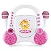 Price comparison product image auna Rockpocket-A PK Kids Karaoke Player System • CD-Player • AUX • 2 x Microphone Set • Stereo Speakers • Rounded Body Design with No Sharp Corners • Built-In Battery • LED Display • White