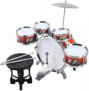 Kit De Batterie Pour Enfants, Batterie Jazz Set 5 Tambour Avec Tabouret, Percussion Musique Tambour Jazz Drum Set Cadeau Anniversaire Enfant Noël Pour Les Enfants à Partir De 3 4 5 6