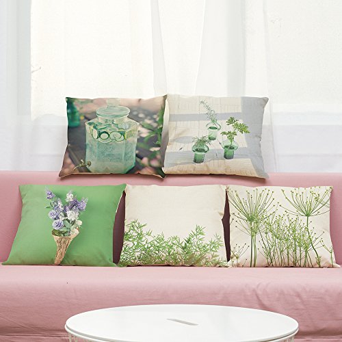 MStar Frühling Grün gedruckt Muster Kissenbezug 45X45cm Leinen-Baumwoll atmungsaktiv Kissenhülle Kopfkissenbezug - 3