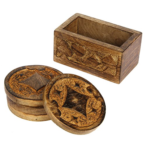 icrafts Set von 4 Mangoholz Getränke Untersetzer mit Halter 10,2 cm ? Handarbeit Casino Untersetzer für Gläser/Bar & Esstisch Zubehör/Bier Dosen - 3